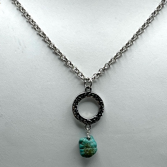 Artisan Jewelry - Silver and Turquoise Nugget Pendant Necklace -Elegant Statement Jewelry
